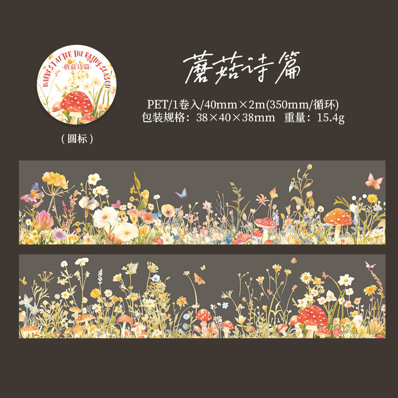 MHD-YJHD004-|RC|Mushroom Theme Transparent PET Sticker Roll | 40 mm | 2mtr