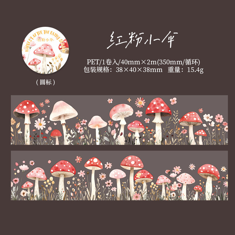 MHD-YJHD005-|RC|Mushroom Theme Transparent PET Sticker Roll | 40 mm | 2mtr
