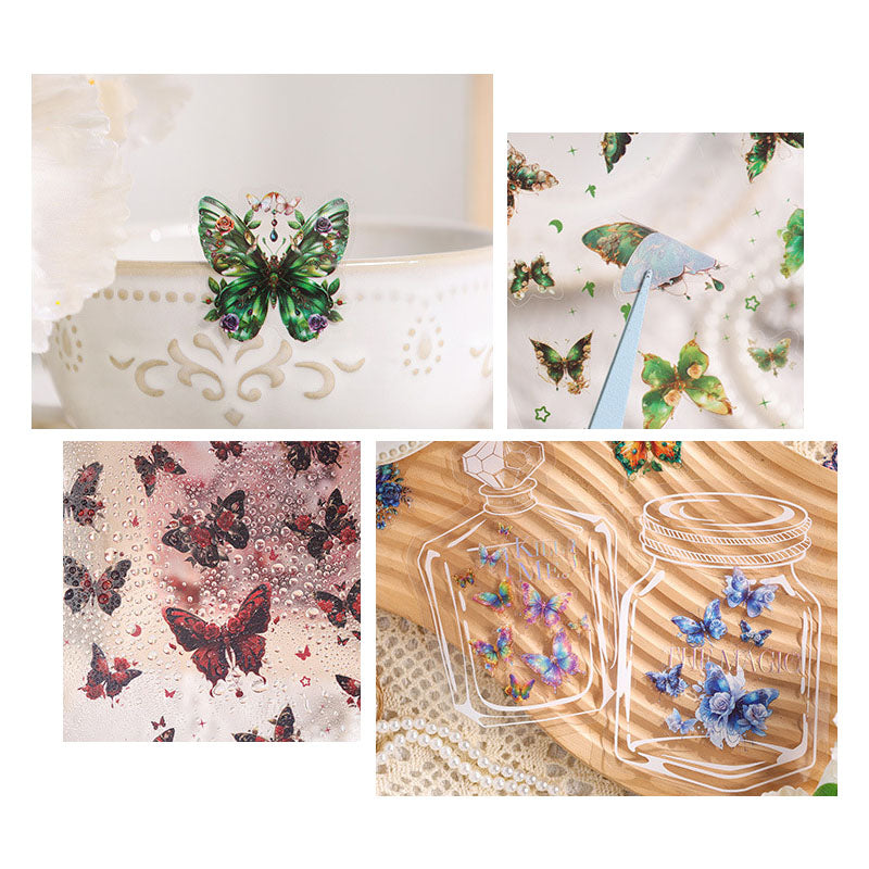 YXMD603 - sticker under the moon butterfly laser shell light hand account sticker waterproof pet film hand account material