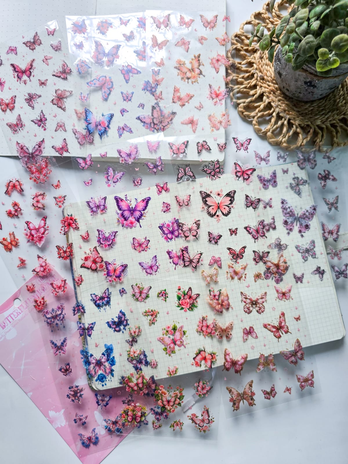 YXMD601|G-1|   sticker under the moon butterfly laser shell light hand account sticker waterproof pet film hand account material