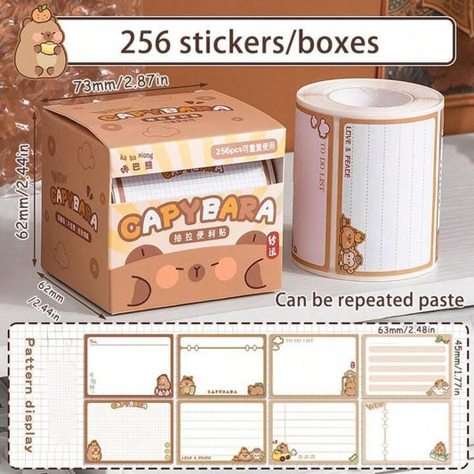 SN-06-256 Capybara | Sticky Notes | 256 pcs Kawaii Sticker Roll Brown