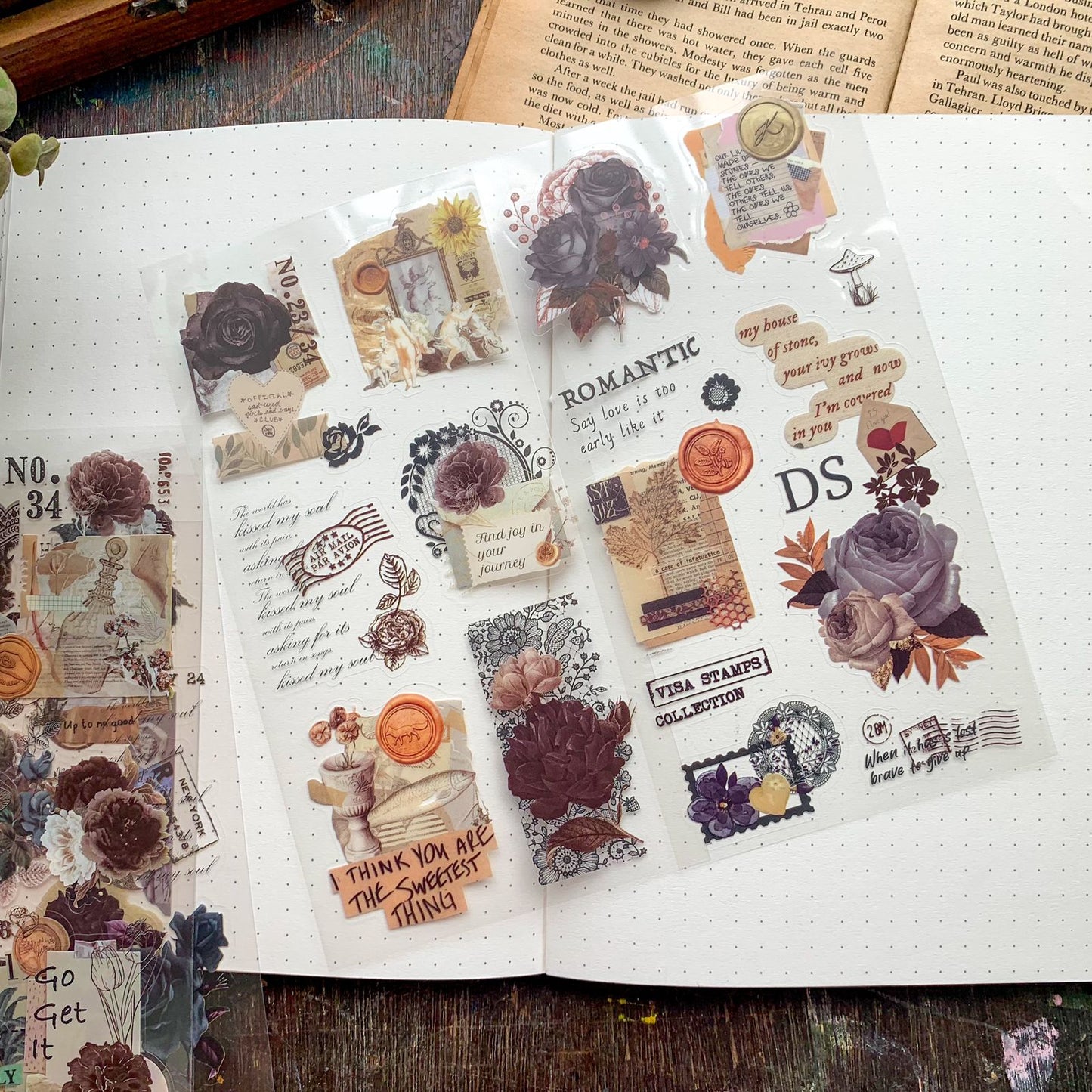 DS-THF-4-EF(KQ|G-9| PET  Journal Paper Sticker Elegent flower | 6 sheets | 95*180mm |