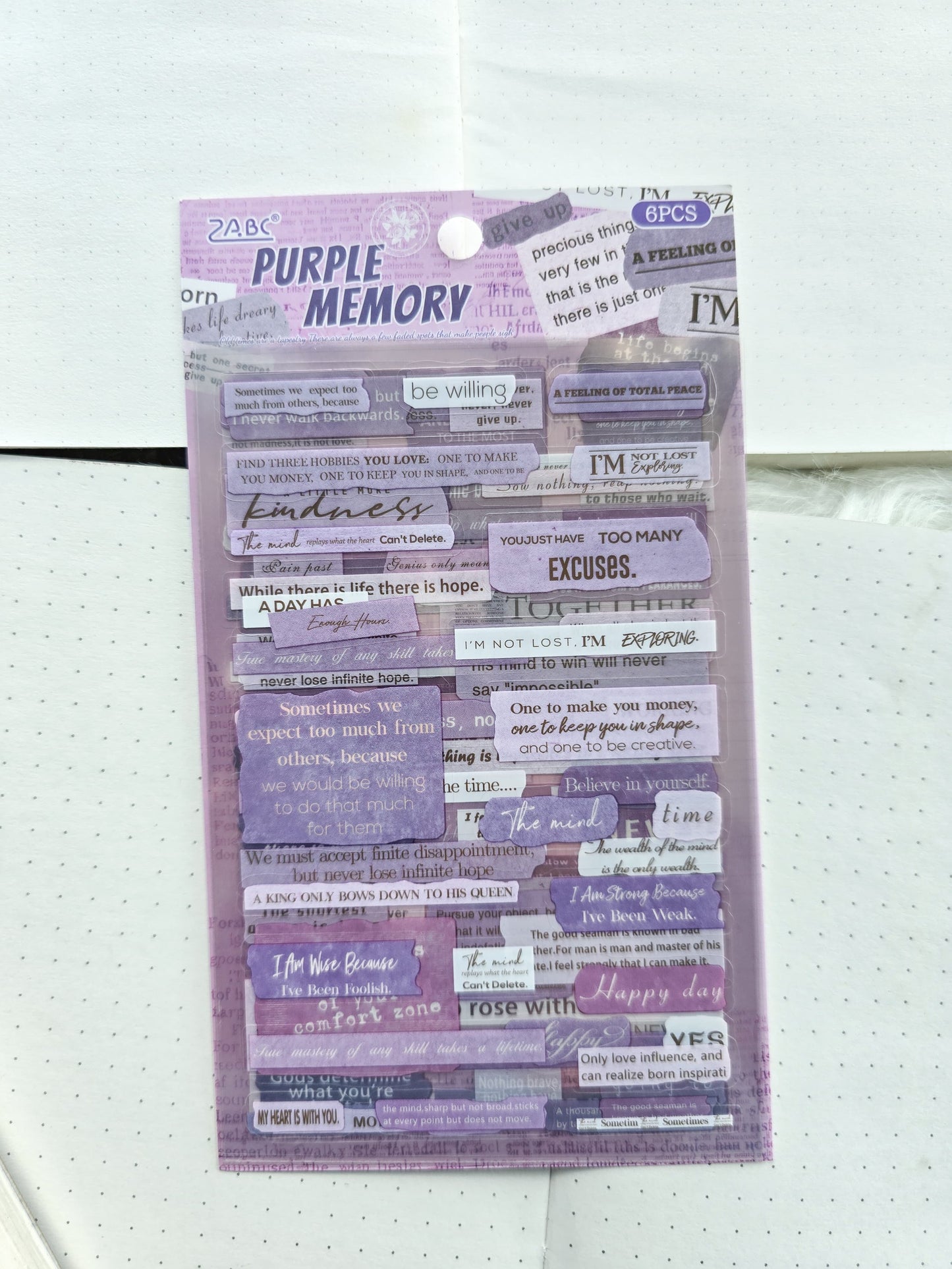 Fgjsg401|G-10| Purple Memory Sentence Letters Quotes | 6 Sheets 150*100mm