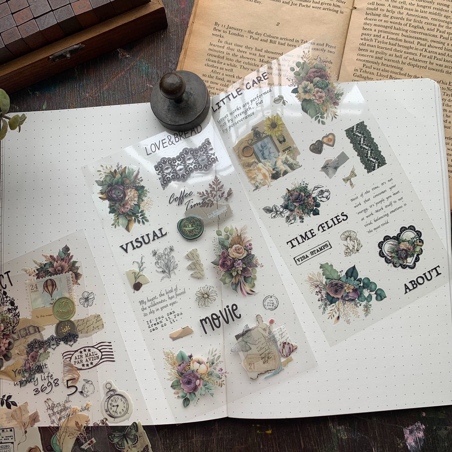 DS-THF-2-GW(KQ) | PET  Journal Paper Sticker Green wild flower | 6 sheets | 95*180mm |
