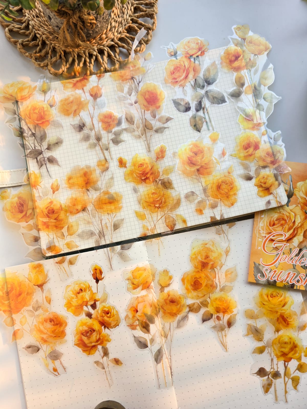 HCMG604|G-1| - sticker pack rainbow rose series of flowers waterproof pet hand account material sticker 15 into (Yellow)