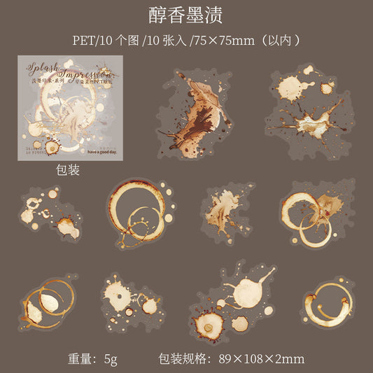 Pmyx002|G-4| Splash Impression PET Sticker | Splash collection | 10 pcs Coffee stains