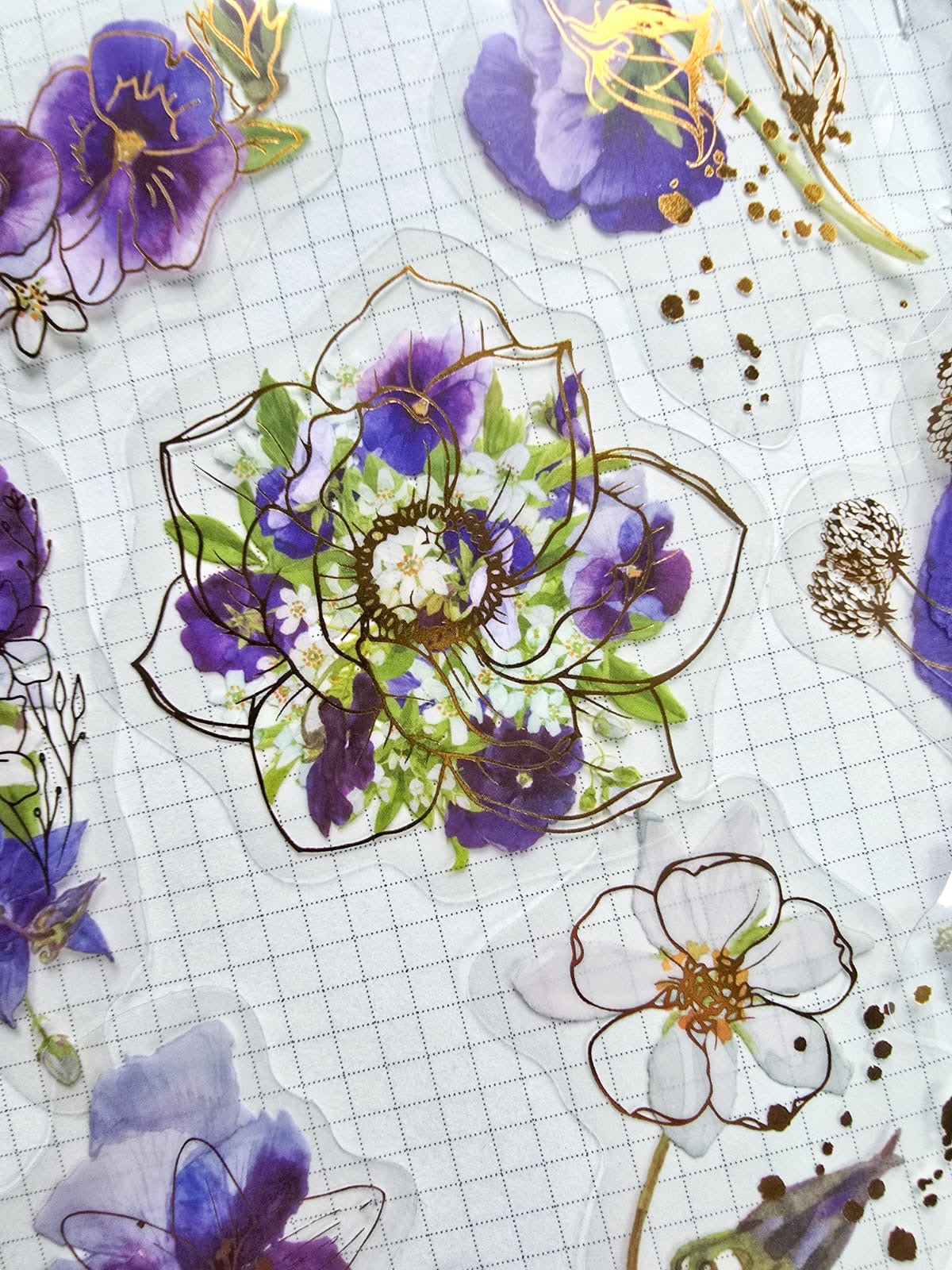 Mmk06e384 Pet Sticker Foiled sticker Flower series  | mocard 30 pcs | Purple flower