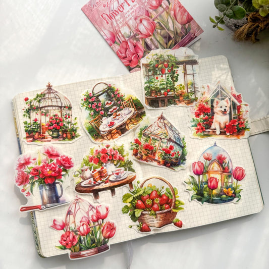 SZHJ604 - sticker pack Flower Path series of creative retro garden landscaping hand account material stickers 10