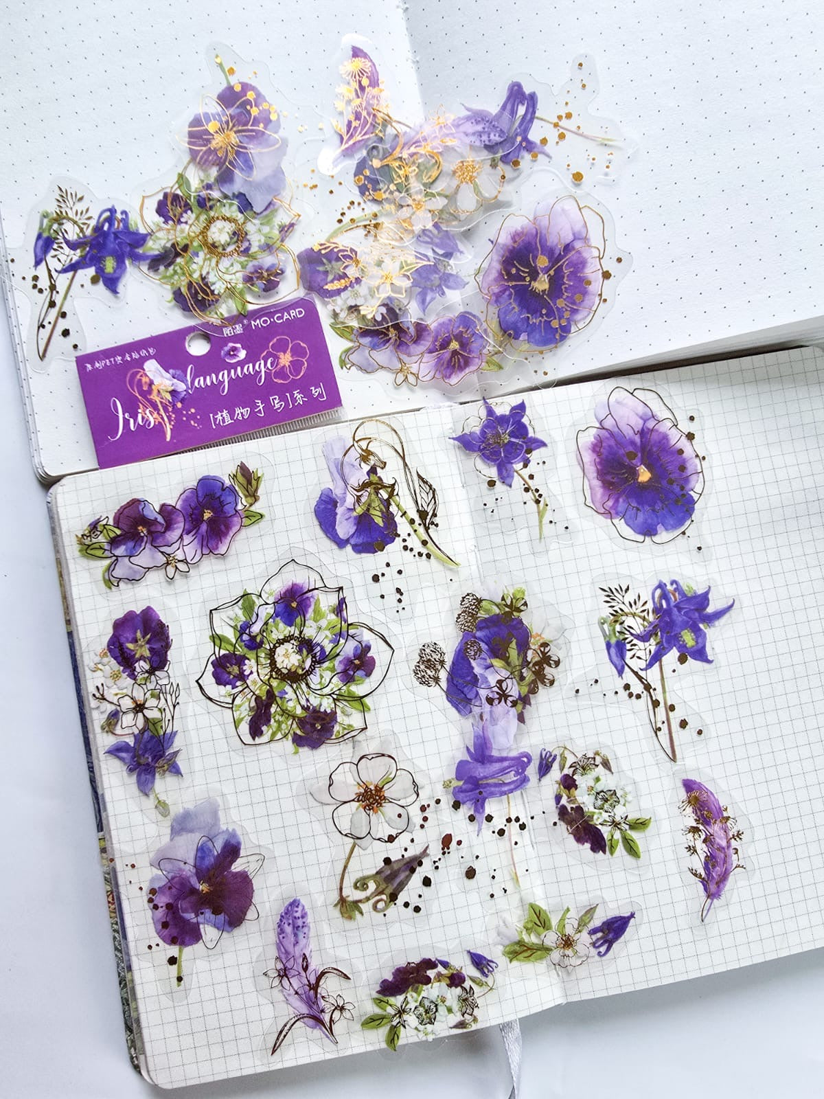 Mmk06e384 Pet Sticker Foiled sticker Flower series  | mocard 30 pcs | Purple flower