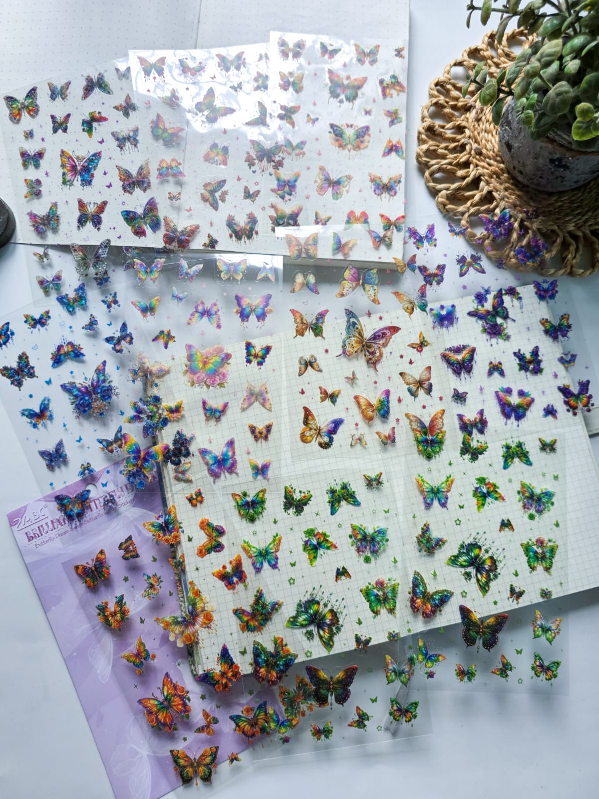 YXMD605 | G1| sticker under the moon butterfly laser shell light hand account sticker waterproof pet film hand account material