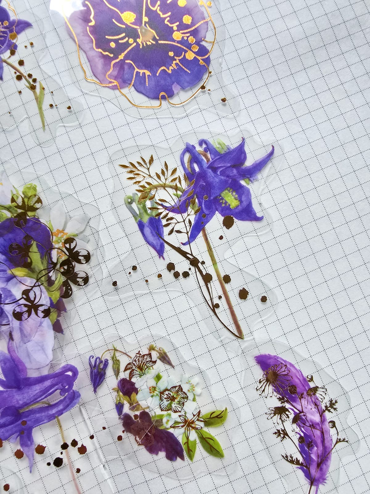 Mmk06e384 Pet Sticker Foiled sticker Flower series  | mocard 30 pcs | Purple flower