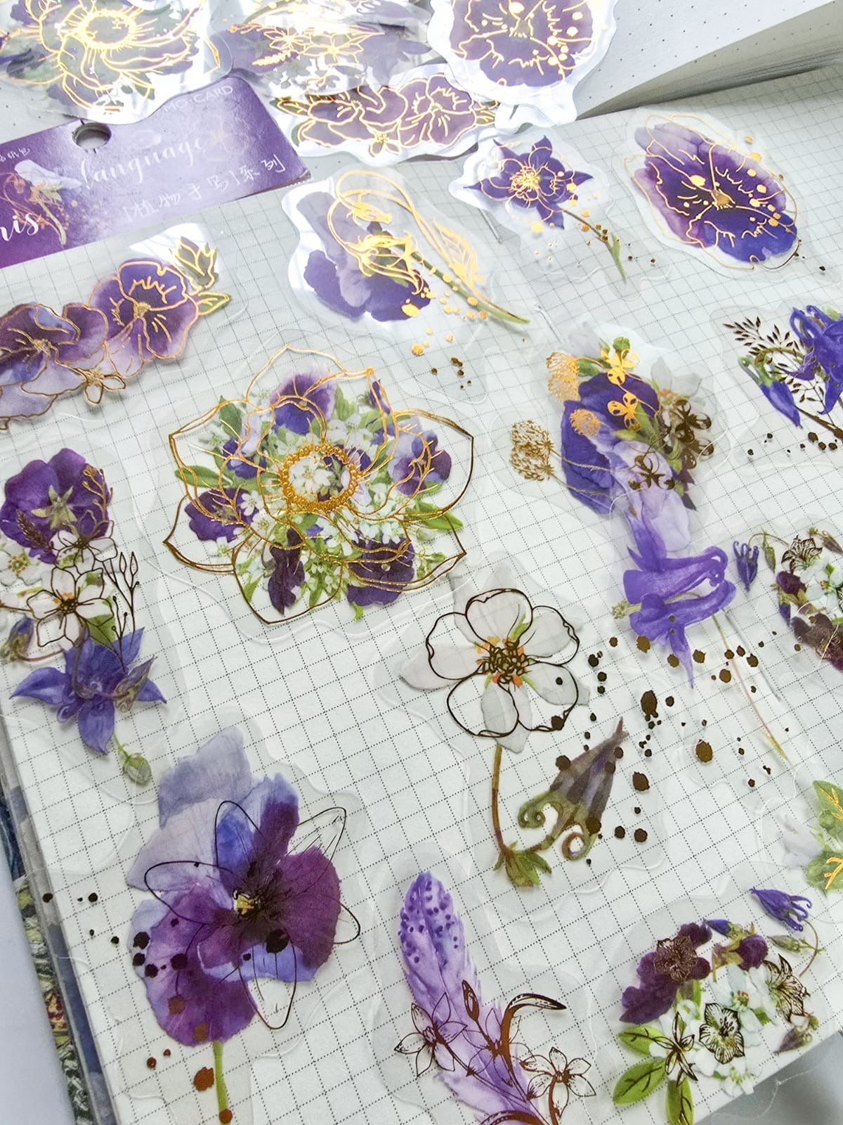 Mmk06e384 Pet Sticker Foiled sticker Flower series  | mocard 30 pcs | Purple flower