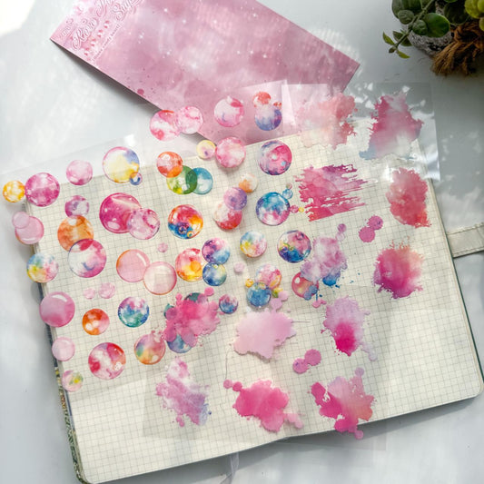 LLTX601|G-1| - pet stickers glass sugar heart series creative cut film stickers handbook material stickers 4 pieces