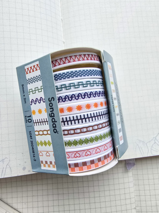 0816-2 Gardenia Thin Washi Tape Set of 10 Washi tapes | Japanese Washi Paper | 2 Meter each |