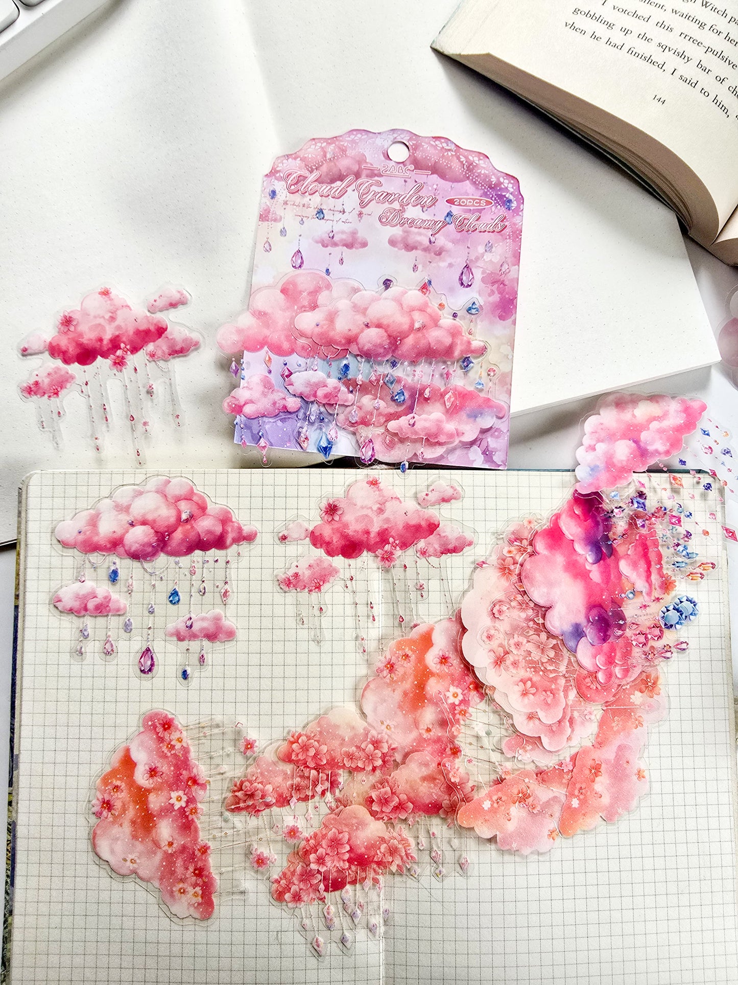 Korean-Style Decorative Stickers 20 Pcs |  From A "Starry Sky" Or Similar Series.They Are Designed For DIY Crafts, Journaling, And Scrapbooking| Featuring Aesthetic PET Cloud And Sky Imagery |