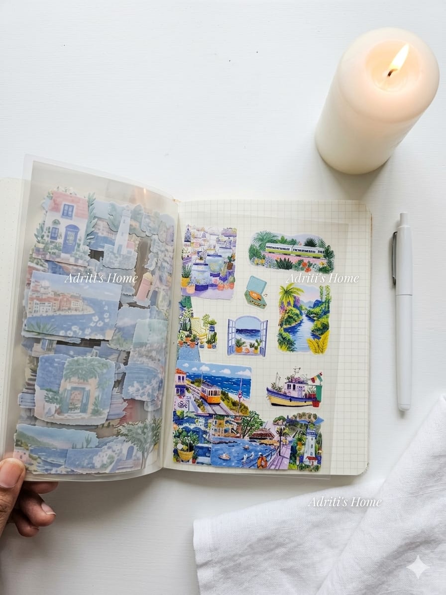 FGSJ- 401 | Aesthetic Sticker Book| Featuring 20 Pcs Scrapbook kit Includes Nature-Themed Scenes Like Green Fields Sticker Book |