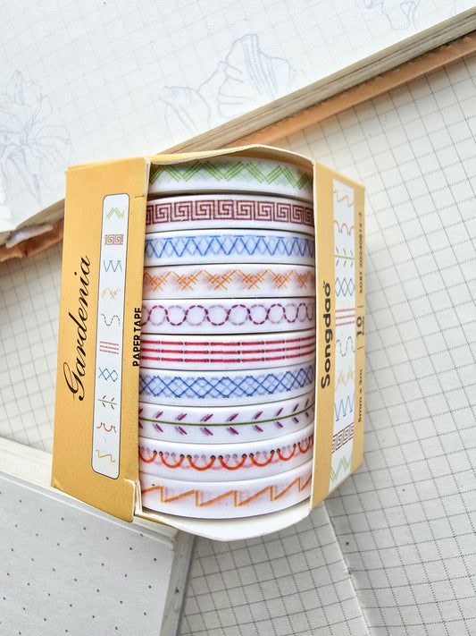 0816-3 Gardenia Thin Washi Tape Set of 10 Washi tapes | Japanese Washi Paper | 2 Meter each |