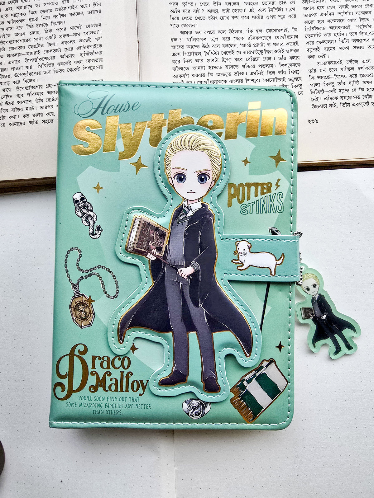 MG26610 | Harry Potter A5-Sized Notebook Featuring a Slytherin House Theme With Draco Malfoy Artwork.Number of Pages in the Notebook is 95