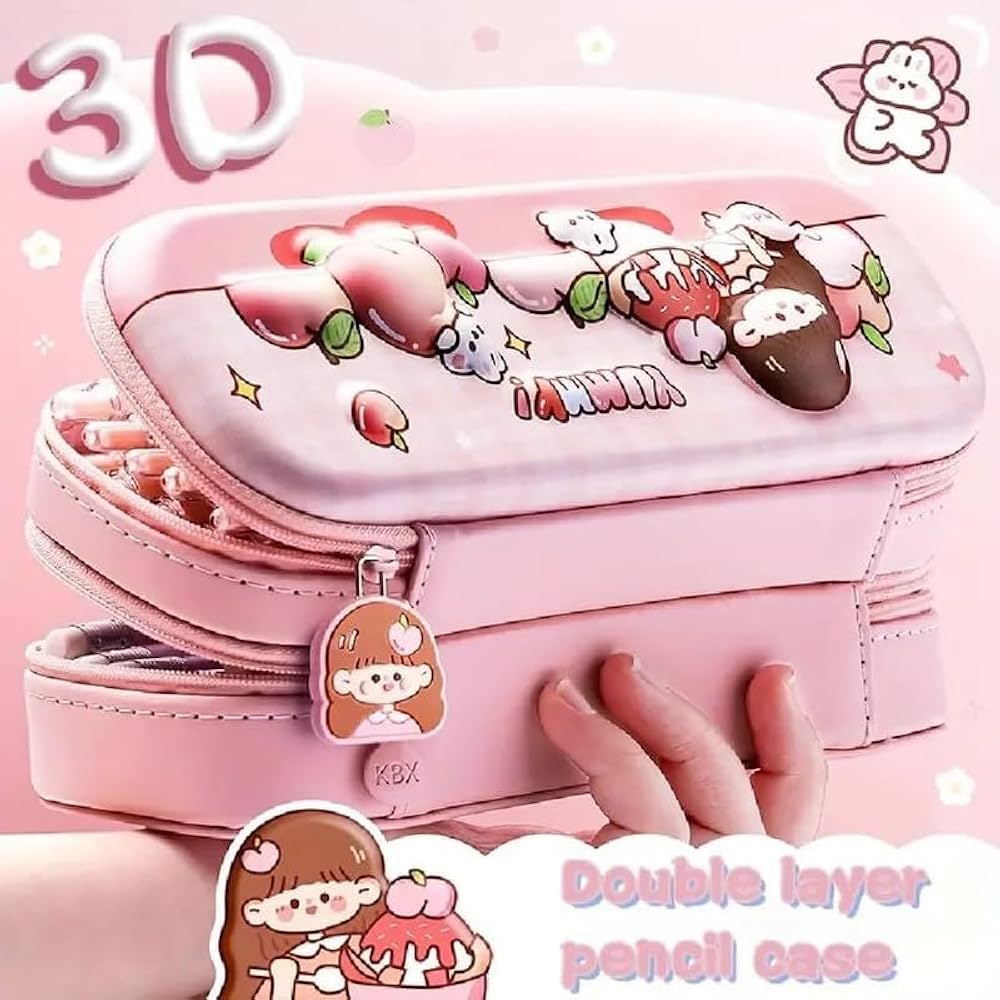KBX-1062B |  Yummy Girl |
Double Layer Space Pencil Case,3D Cover  Pencil Zipper Pouch Bag,Compass School Kids Stylish Pen Holder Stationery Box |