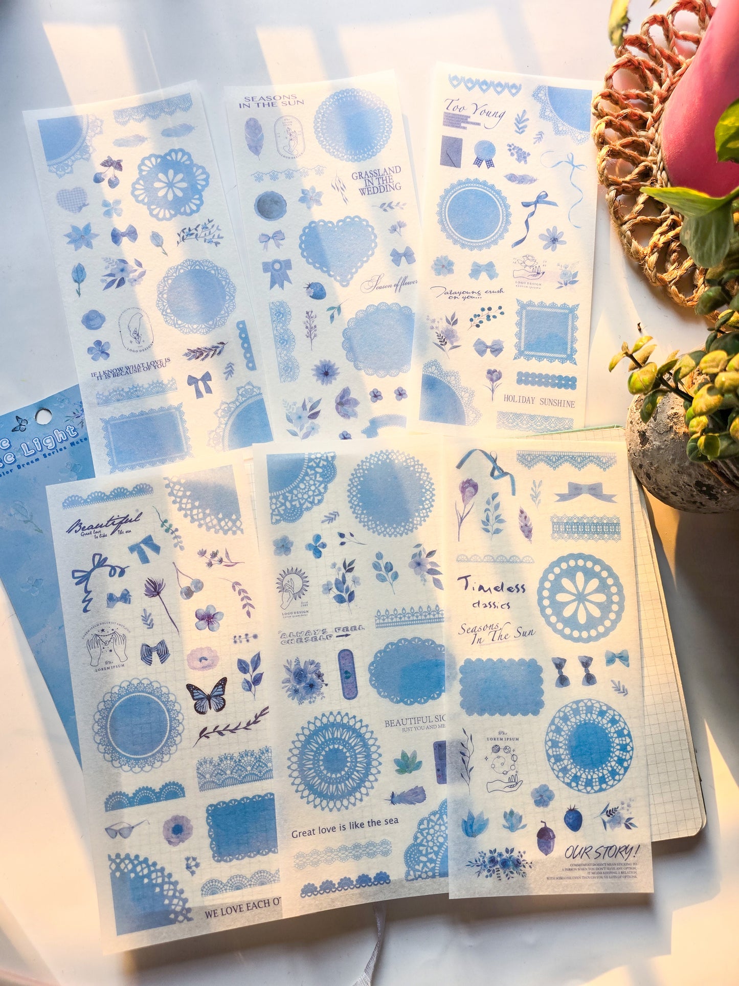 SCMJ605 - material pack watercolor dream series ins wind and paper hand curtain retro film DIY sticker | Blue