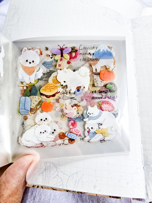 MRZYT-404| 20-Sheet PET Pet Theme Sticker Books Featuring Die-Cut White Dog Designs | 80*80mm .