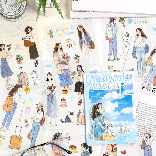 ZZPF-401| Cute Romantic Travel Themed PET Sticker Book | 20 Pcs Sticker Book