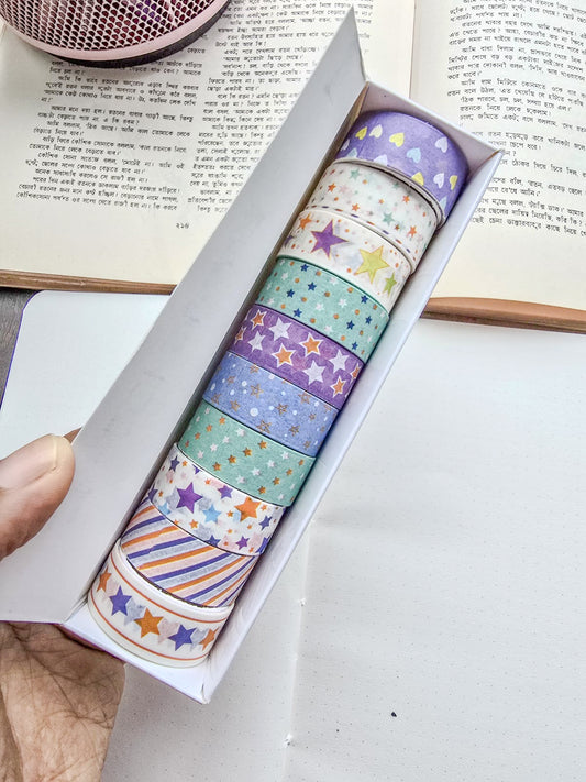 MG7837C | Features a Set Of Colorful, Patterned Decorative  Washi Tape 10pcs Rolls 15mm*2m |