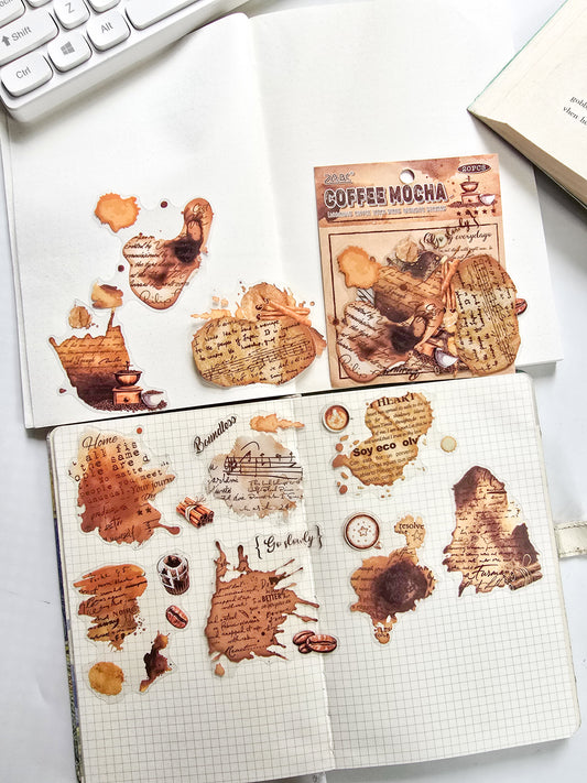 NXKJ-603 | COFFEE MOCHA LUXURIOS COFFEE TRACE SERIES EXQUISITE STICKERS 20 PCS | 70*70mm