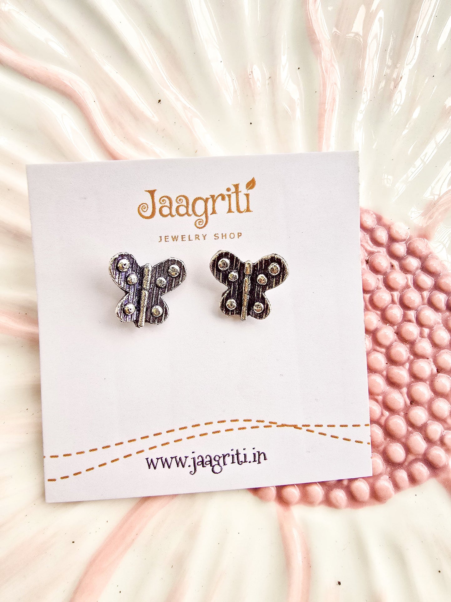 Oxidized Butterfly Silver-Tone Stud Earrings