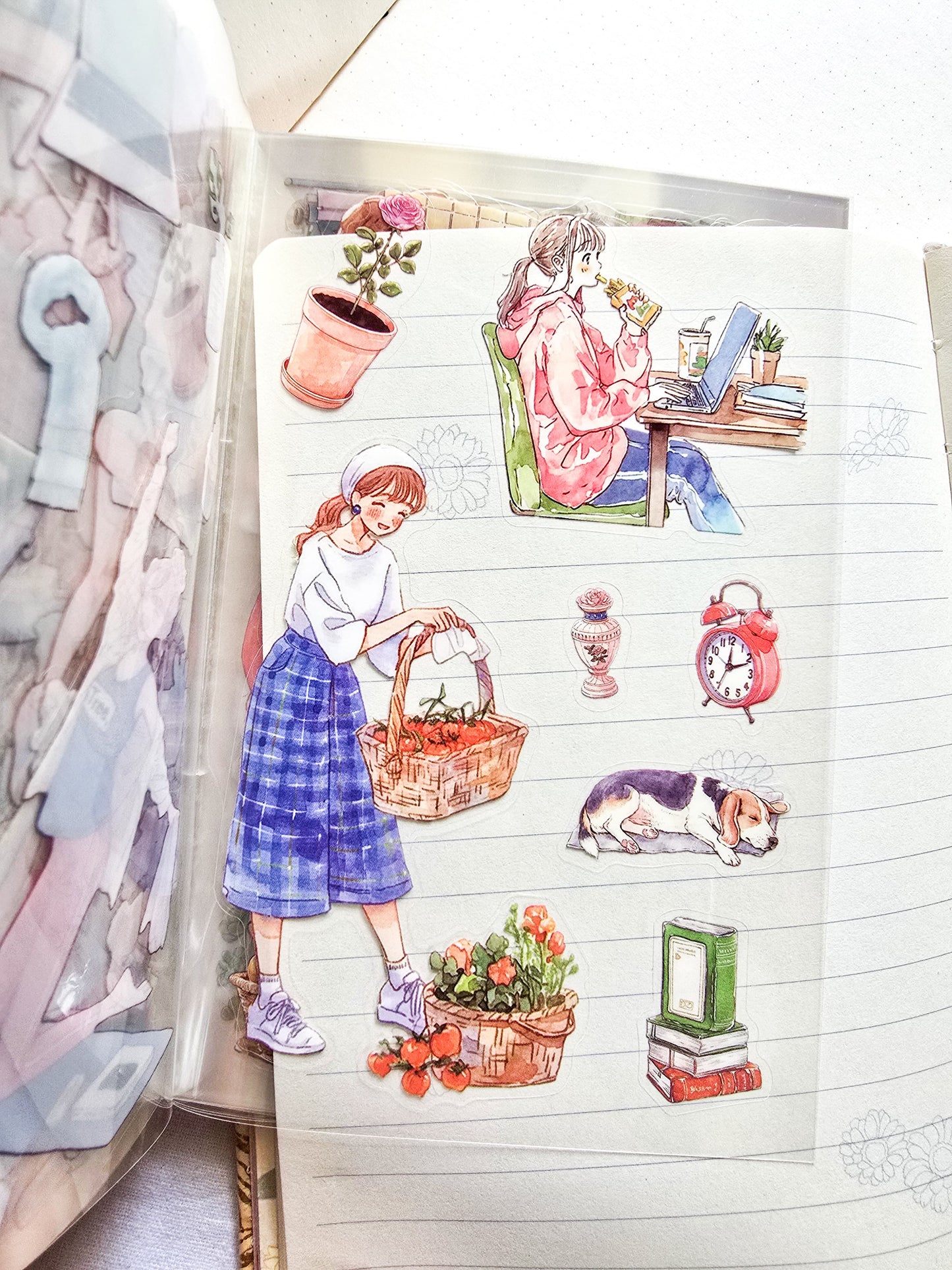 ZZPF2.0-401 | Sun in Blanket watercolor style cartoon girl PET Stickers Book |  including a 20-sheet collection book with over 300+ stickers for journaling and scrapbooking |