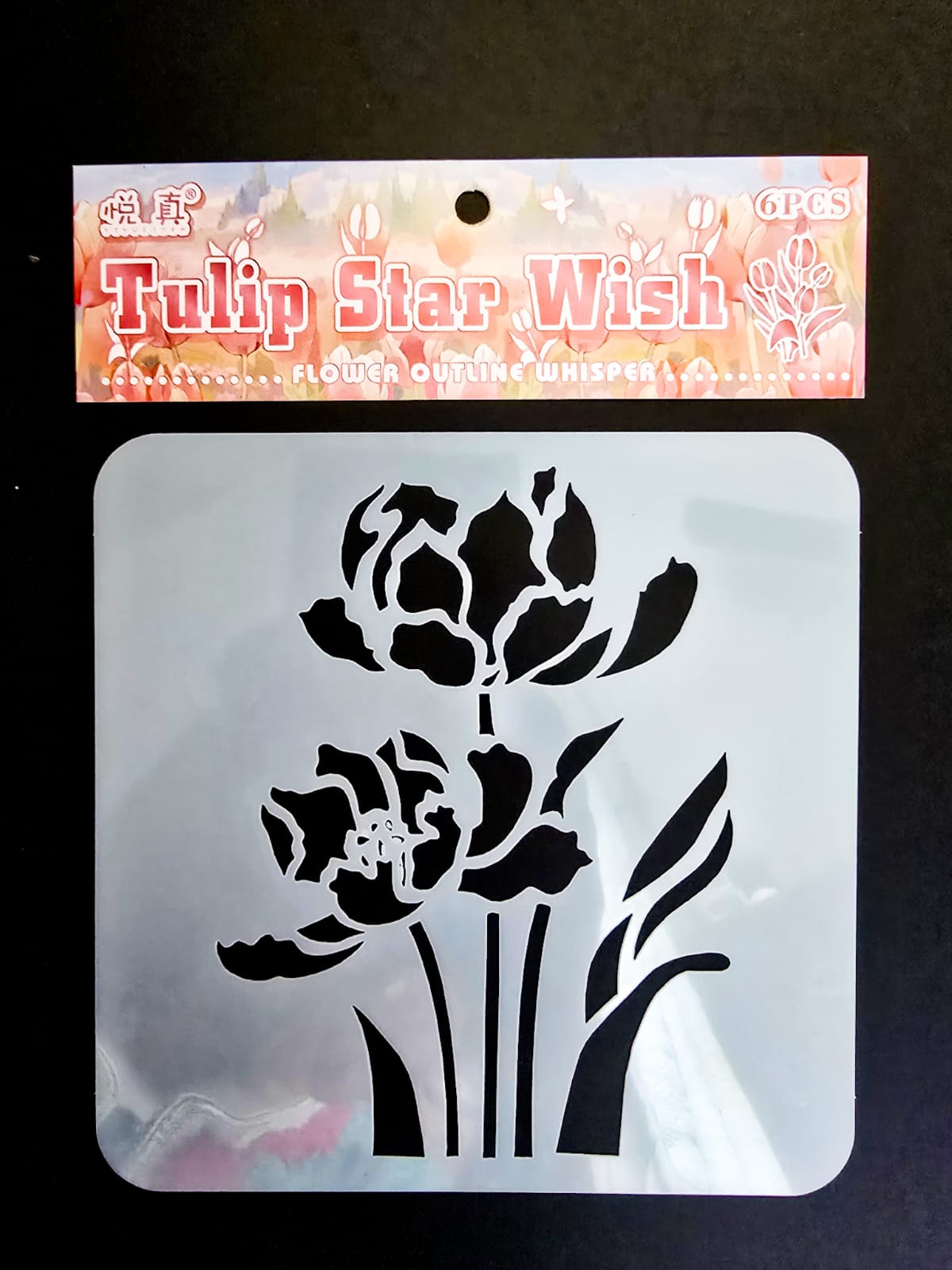 #11 HKDY-4-02 | Tulip Star Wish Stencil | Flower Outline Whisper Stencil |