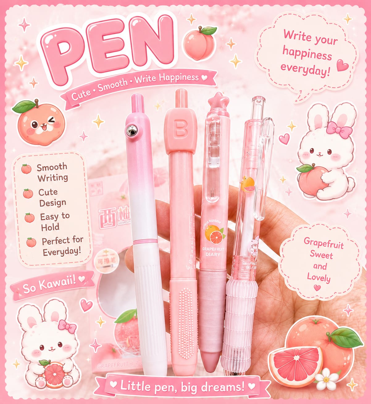 YX1193 | Grapefruit Diary  Aesthetic scented  Gel Pen Set | 4pcs |