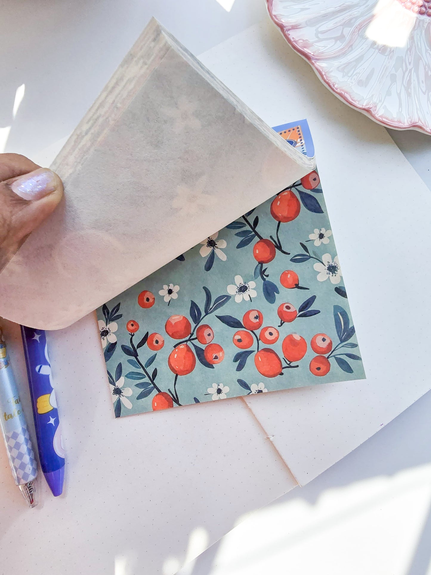 NXSG-603|G-4| Granny Smith Berries| Journal Paper| Floral Vintage Paper| Blue Theme|120*120mm 30 Pcs