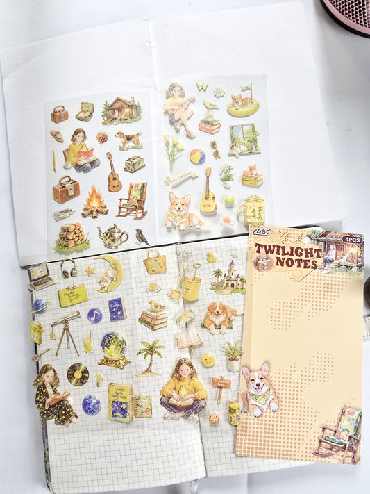 MQQL-601  | Twilight Notes Girls Aesthetic PET  Sticker | 4pcs Sticker | 100*150mm