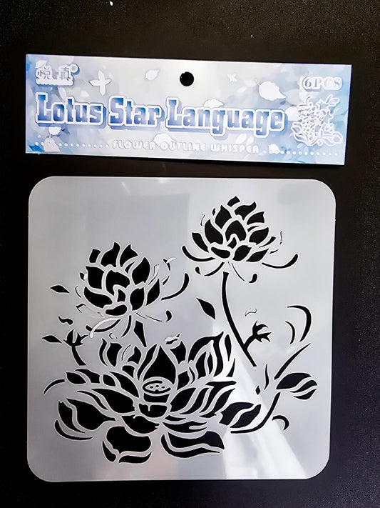 #20 HKDY-4-01 | Lotus Star Language Stencil | Flower Outline Whisper Stencil |
