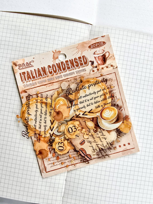 NXKJ-602 | ITALIAN CONDENSED LUXURIOS COFFEE TRACE SERIES EXQUISITE STICKERS 20 PCS | 70*70mm