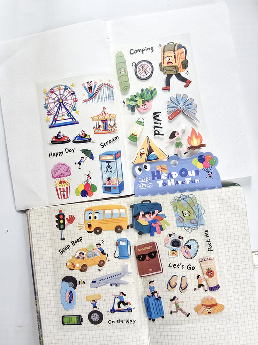 RCGQT-605 | Cartoon Pattern PET Sticker Head Out To Have Fun | 100*150mm