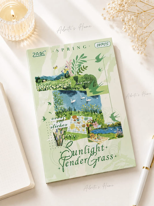 FGSJ- 401 | Aesthetic Sticker Book| Featuring 20 Pcs Scrapbook kit Includes Nature-Themed Scenes Like Green Fields Sticker Book |