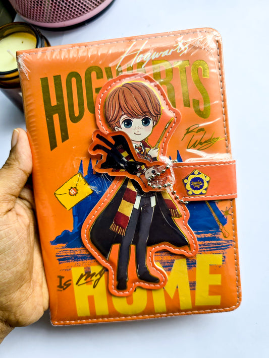 MG26610 | Harry Potter Inspired Lock Diary Featuring a Cartoon Ron Weasley Design And a Magnetic Snap Closure. Number of Pages in the Notebook is 95