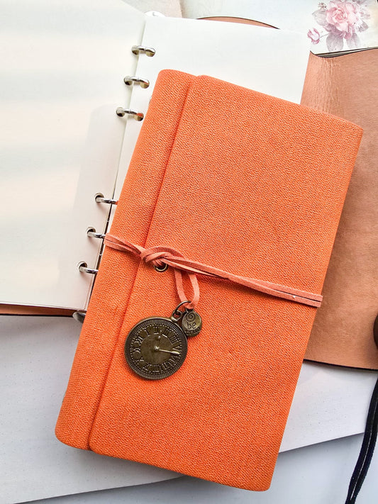 Mg265m Notebook With Charm | Natural White Detachable Pages Orange | 18*11 cm
