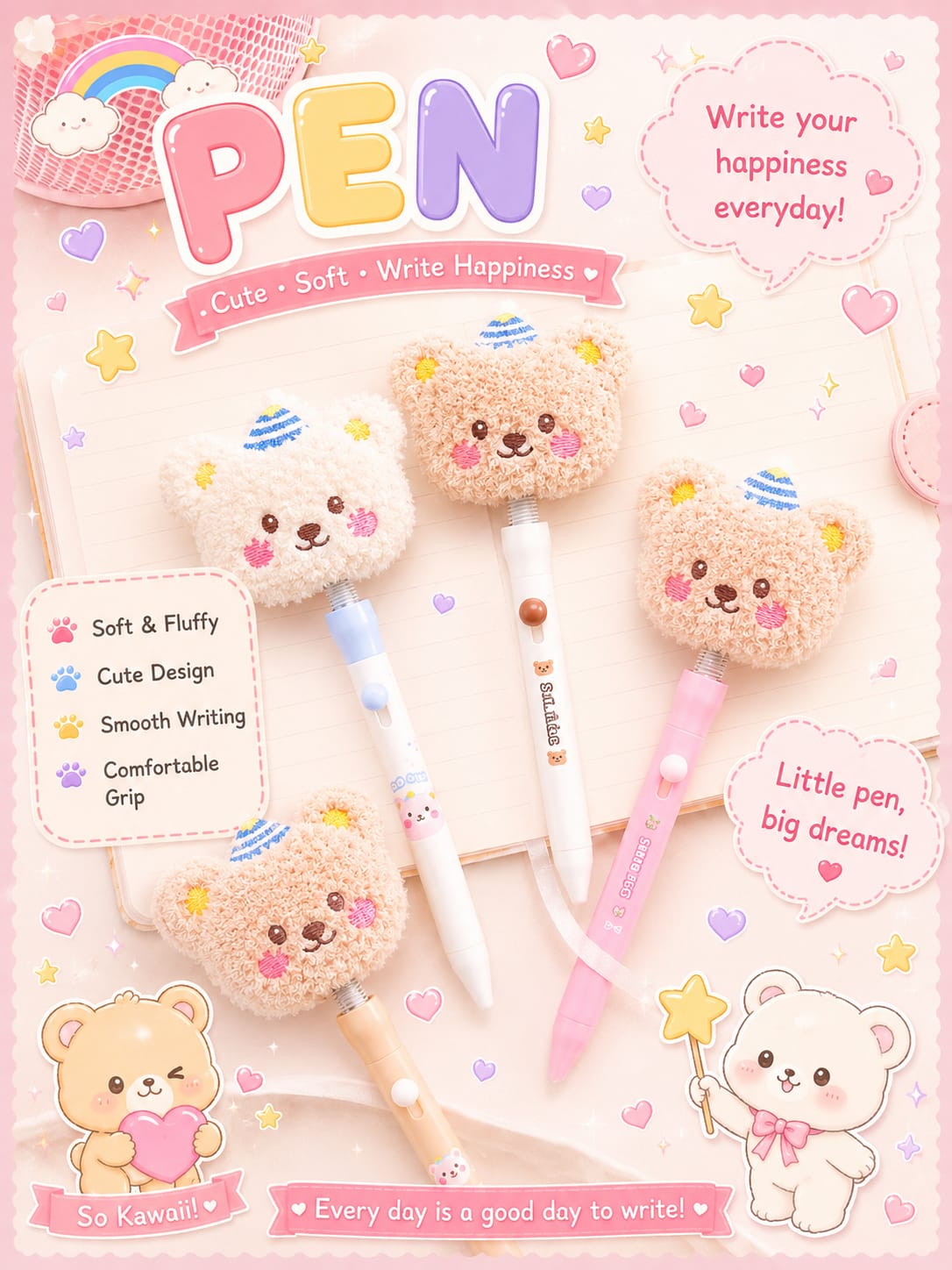 XM-022 | Kawaii Plush Bear 1pcs Gel Pen  |
