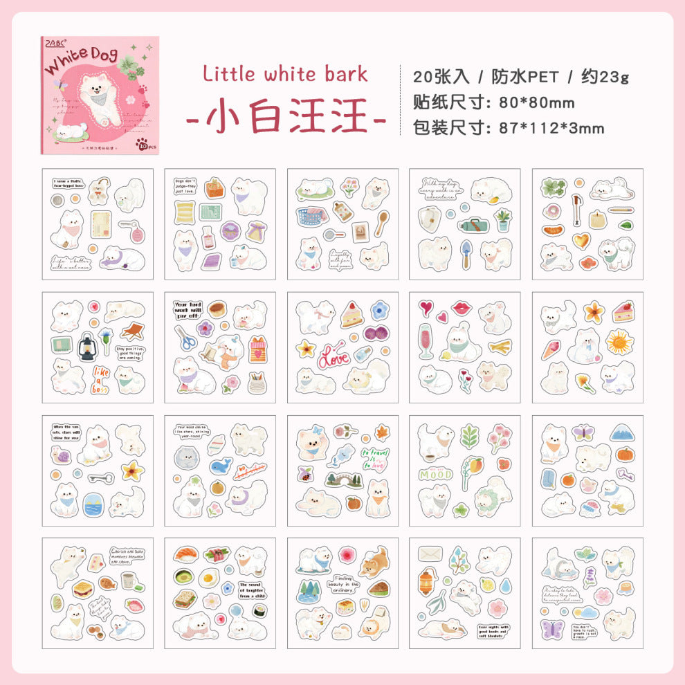 MRZYT-404| 20-Sheet PET Pet Theme Sticker Books Featuring Die-Cut White Dog Designs | 80*80mm .