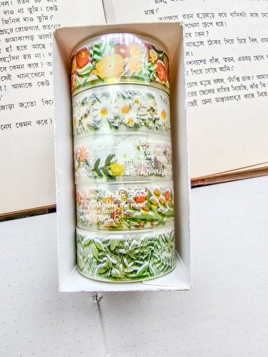 MG7839 | Decorative Charming Floral And Botanical Motif With Text Accents. PET  Tape | 5pcs Roll