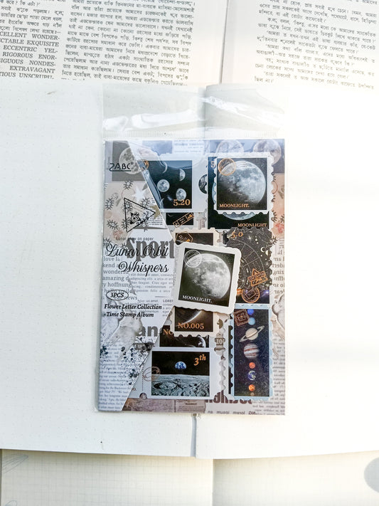 HJSGJ-606 |Lunar Orbit Whispers Flower Letter Collection Time Stamp Sticker Album 3pcs |100* 150mm