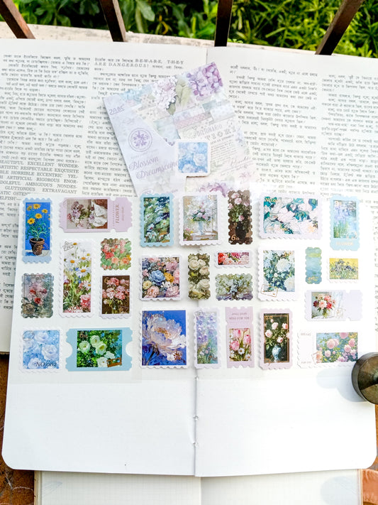 HJSGJ-601 | Blossom Dreamscape Flower Letter Collection Time Stamp Sticker Album 3pcs |100* 150mm