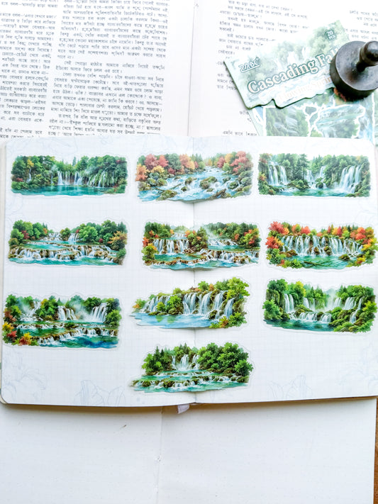 SYXQ-402 | Cascading Falls Flowing Springs PET Sticker 20pcs | 70* 80mm