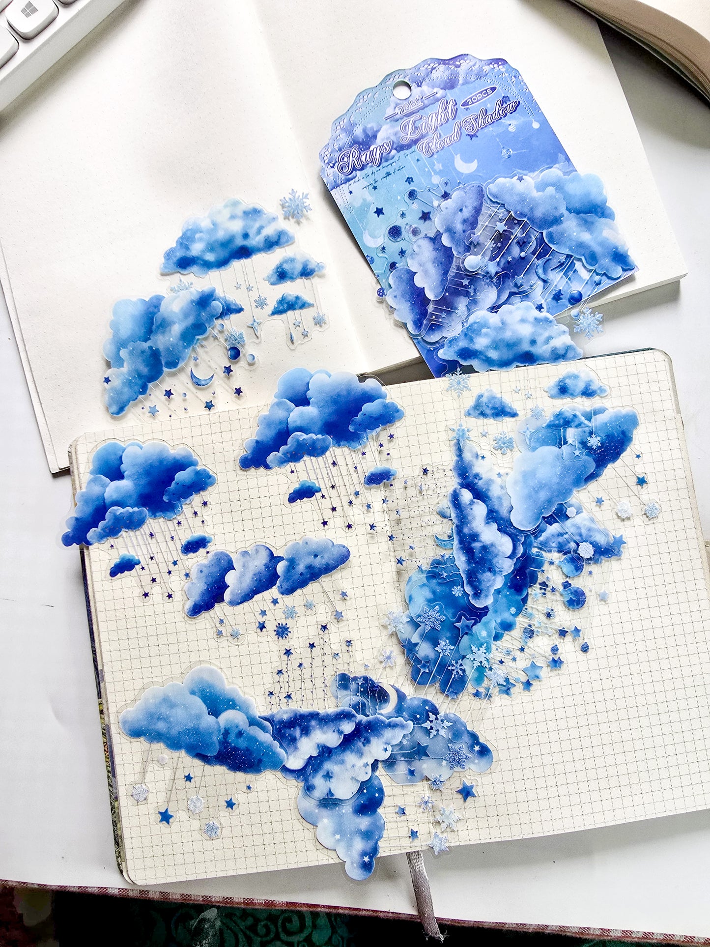 Korean-Style Decorative Stickers 20 Pcs |  From A "Starry Sky" Or Similar Series.They Are Designed For DIY Crafts, Journaling, And Scrapbooking| Featuring Aesthetic PET Cloud And Sky Imagery |