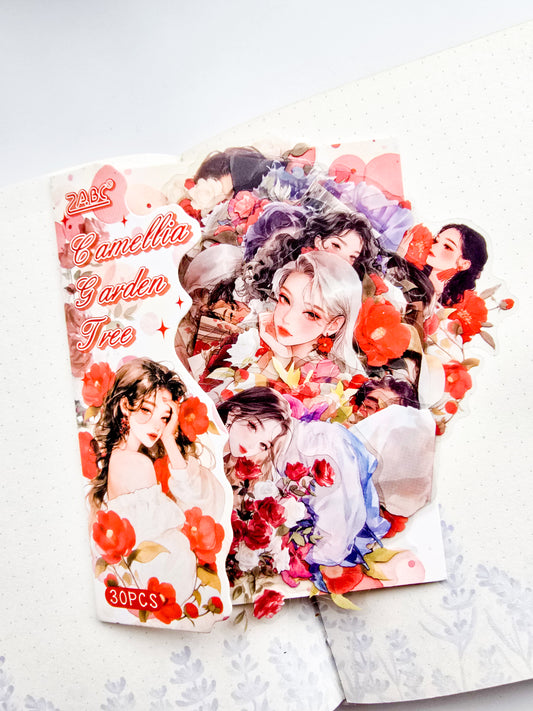 CYQG-403 Poetry Ink Leisure Guest| Vintage Character Cutout| Transparent Pet Sticker|Red Theam  Character Sticker70*70mm 30Pcs