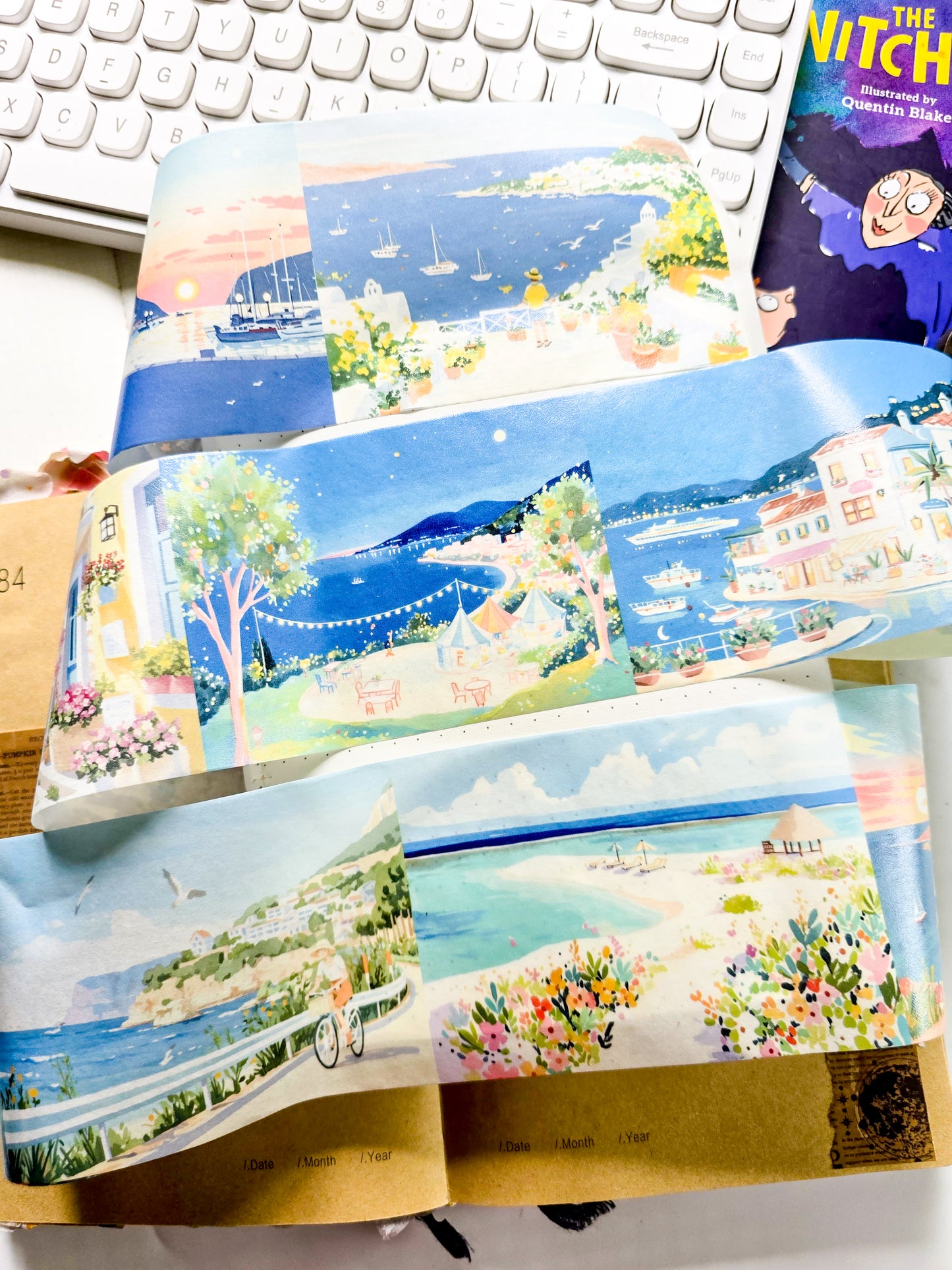 QQJG-202 | Dreamy City Scenery  washi tapes | The Tape Rolls Feature Aesthetic Landscape Designs Including A Iighthouse And Urban Scenes | 1pcs Roll