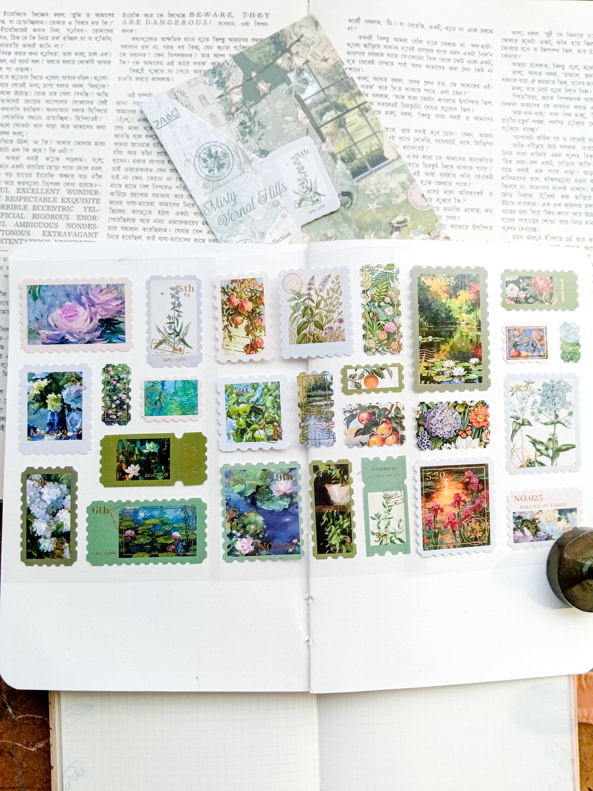 HJSGJ-602 | Misty Vernal Hills Flower Letter Collection Time Stamp Sticker Album 3pcs |100* 150mm
